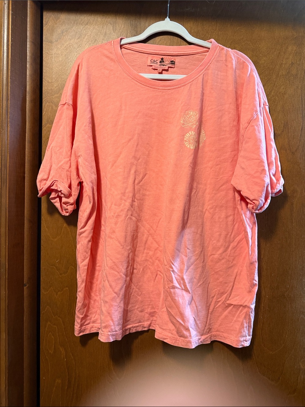 C&C California Coral Rolled-Sleeve Tee with Subtle Print